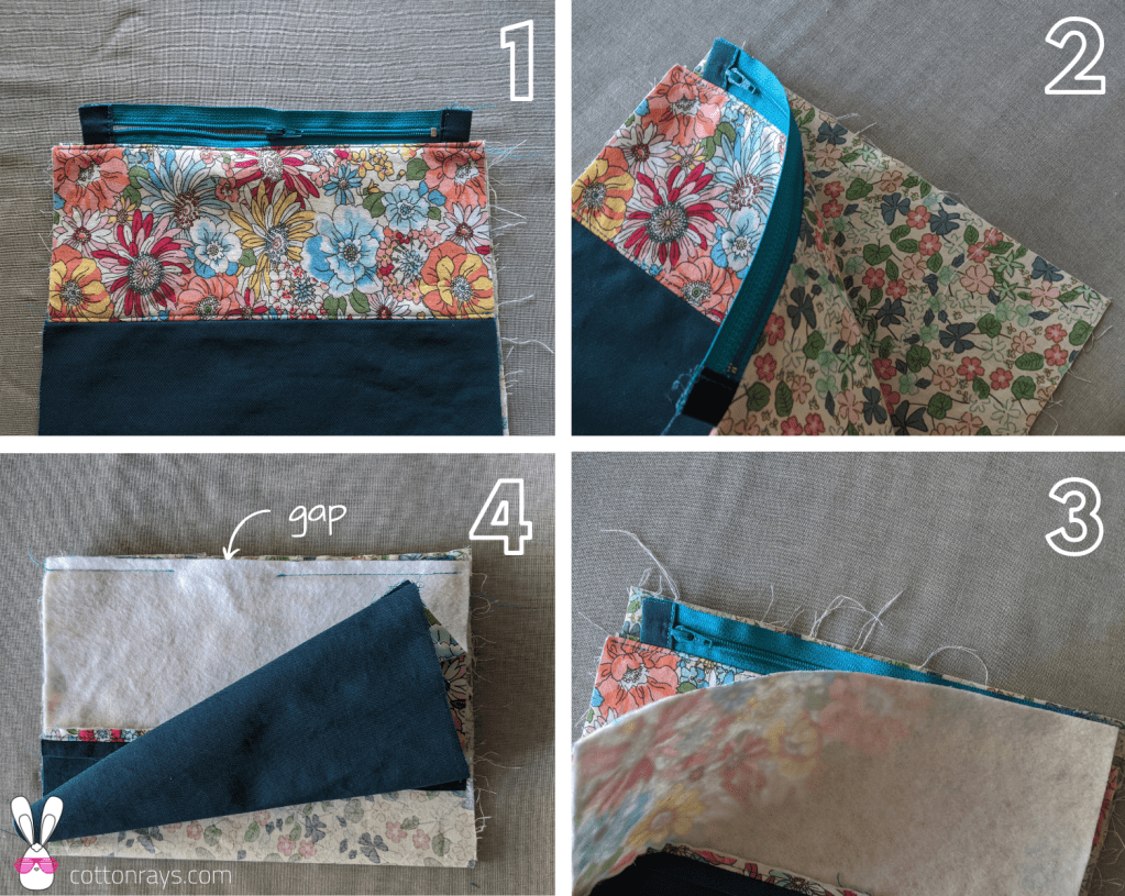 Attaching the zipper.